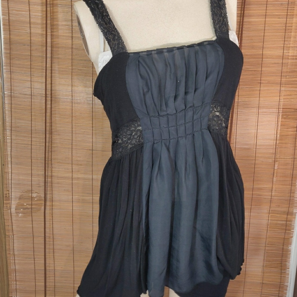 Nordstrom Flounce silk black lace tank top sz Med